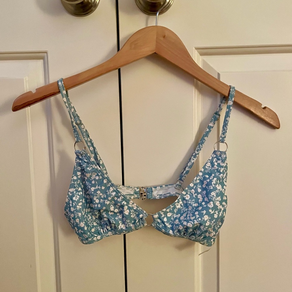 Blue Floral Triangle Bikini Top